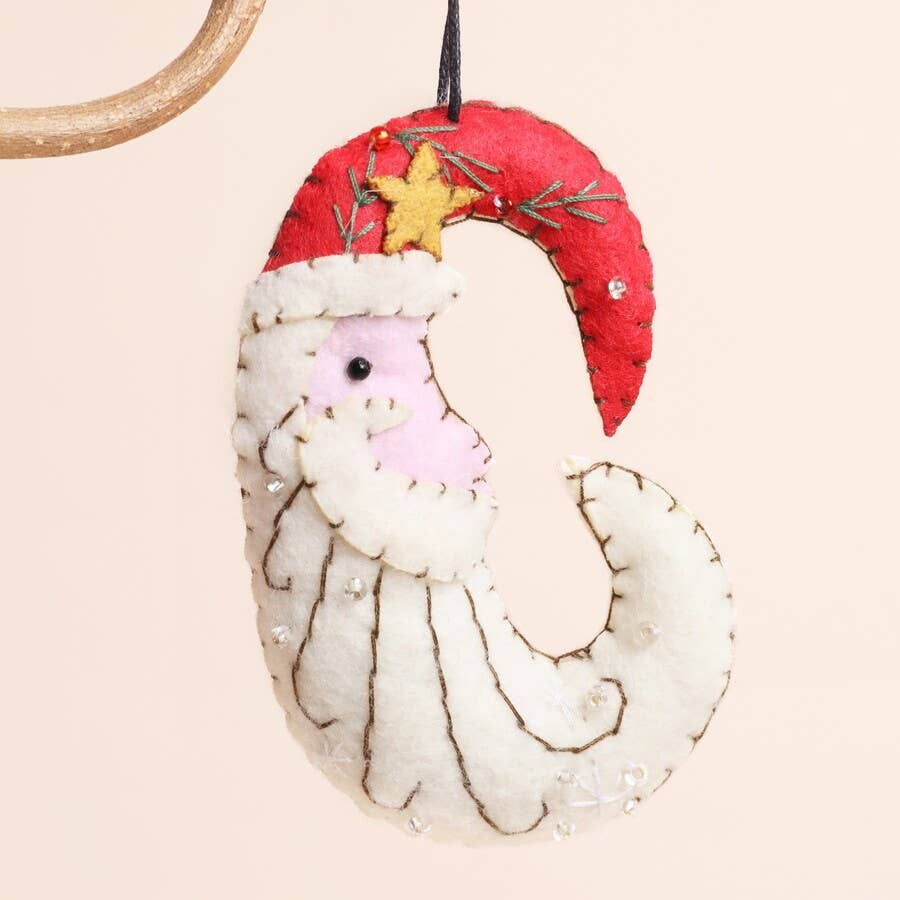 Beaded Felt Father Christmas Hanging Decoration