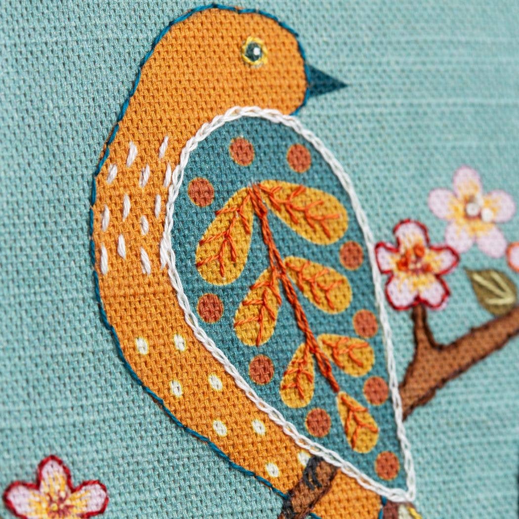 Printed Linen Embroidery Kit Birds & Blossoms