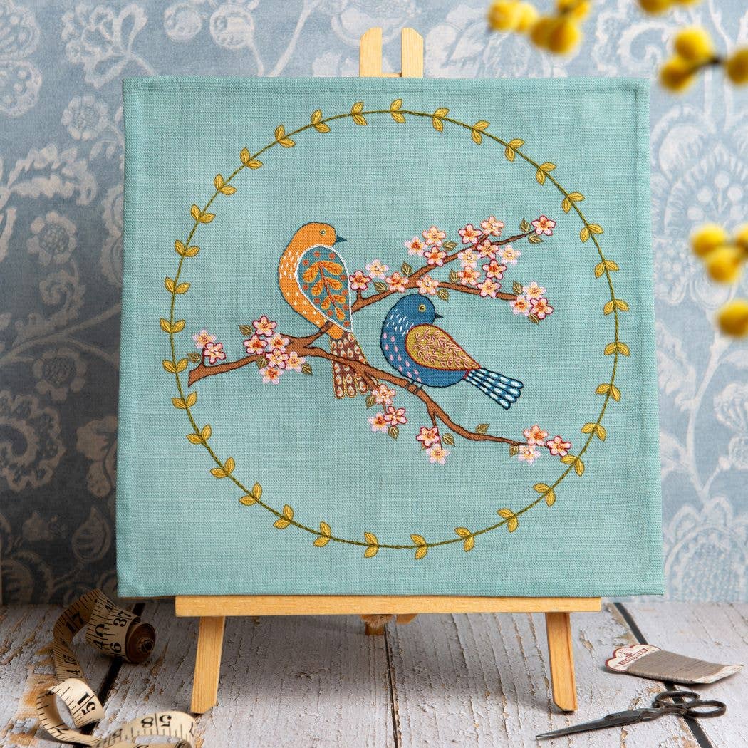 Printed Linen Embroidery Kit Birds & Blossoms