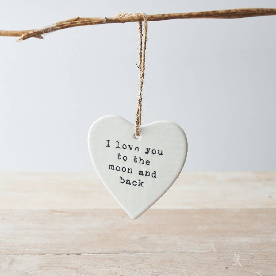 To The Moon And Back Hanging Ceramic Heart 10cm