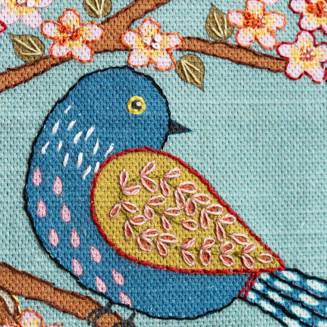 Printed Linen Embroidery Kit Birds & Blossoms