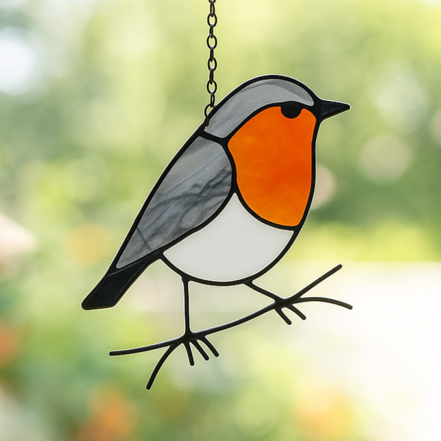 Hanging Stained Glass Bird - Robin
