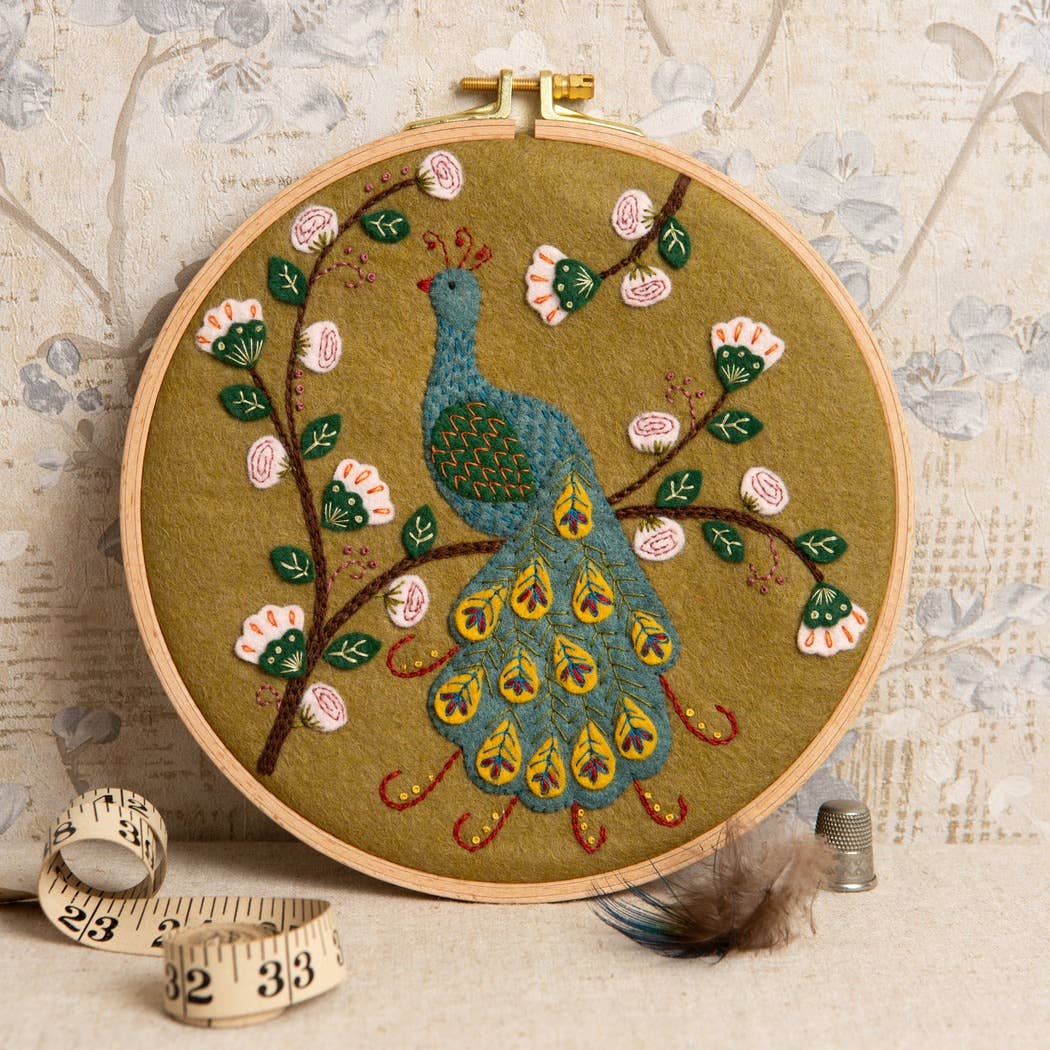 Flamboyant Peacock Appliqué Hoop Craft Kit